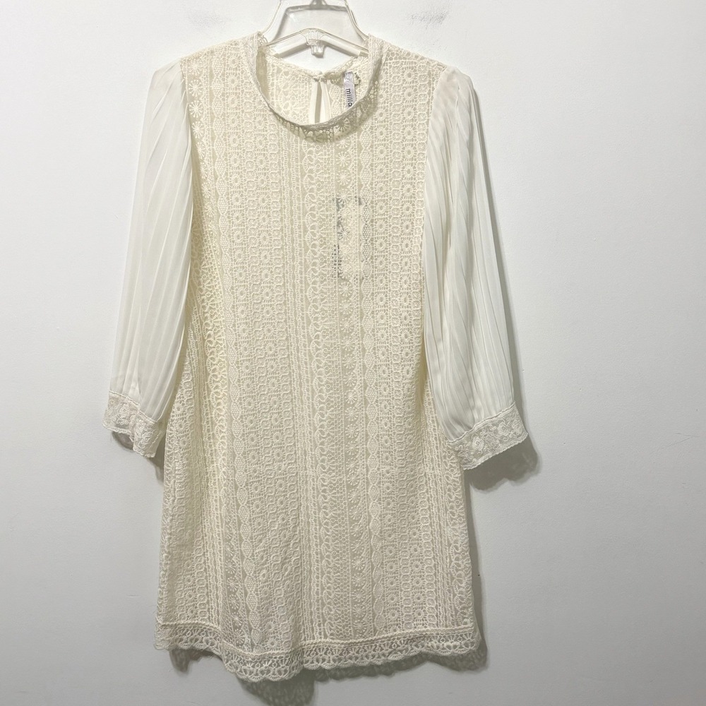 Miilla Dress 8 Crochet Sheer Cream White Mini Summer‎ Shower Wedding Party NEW